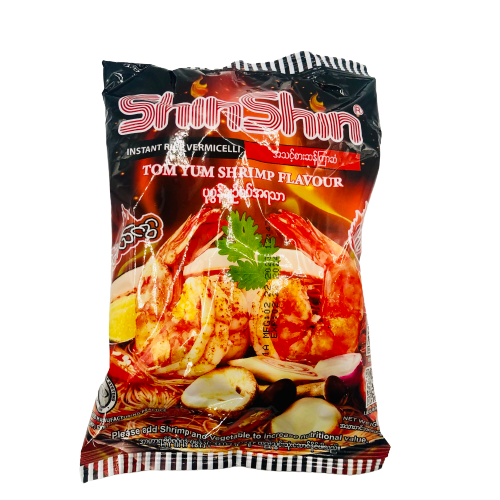 Shin Shin Instant Tom Yum Shrimp Flavor Rice Vermicelli ( ရှင်း ရှင်း အ သင့် စား ဆန် ကြာ ဇံ ပုဇွန် ချဉ် စပ် အ ရ သာ)