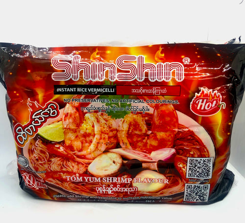 Shin Shin Instant Tom Yum Flavor Rice Vermicelli 10 pks ( ရှင်း ရှင်း အ သင့် စား ဆန် ကြာ ဇံ ပုဇွန် ချဉ် စပ် အ ရ သာ)